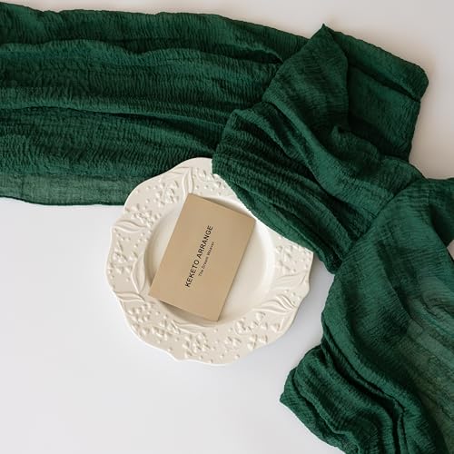 Image of 2Pcs Emerald Green Cheesecloth Table Runner 120 Inches for Party Home Decor