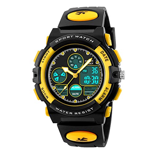 PASNEW Kids Watch,Boy Sports Waterproof Watch,LED 50M Alarm Calendar Outdoors Watch,Watches with Luminous Yellow