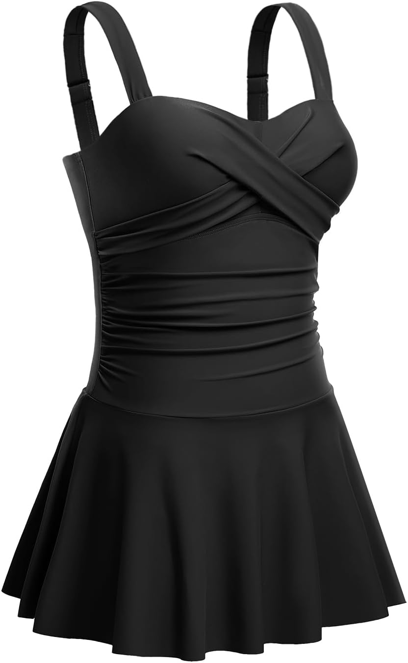 Aqua Eve One Piece Swim Dress Tummy Control Swimsuit with Skirt Modest Bathing Suit Vintage Swimdress - Image 3