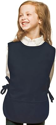 Navy Blue Kids Art Smock, Cobbler Apron, Poly/Cotton Twill Fabric (Extra Large)