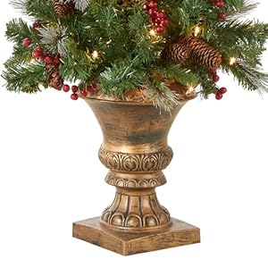 National tree company pre lit artificial mini christmas tree green crestwood spruce white lights decorated with pine cones berry clusters frosted branches includes pot base 4 feet  urban country home decor