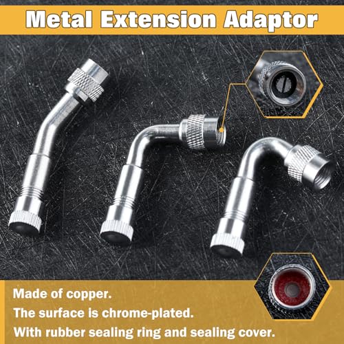 Image of Tire Valve Extension 8 Inch Flexible Valve Stem Extenders with 45 Degree 90 Degree 135 Degree Schrader Tire Valve Extension Adaptor Compatible for Cars Truck Motorcycle Bike Scooter Bicycles