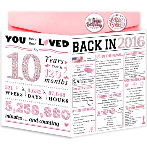 ATTLVV 10th Birthday Card, Funny 10th Birthday Decorations for Girls, Happy 10 Year Old Birthday Gift for Daughter,Great 10th Birthday Gifts Idea for Her