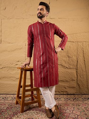 Image of Men's Embroidered Solid Calf Length Kurtas | Men | Kurtas for Mens | Straight Fit Kurta for Men's