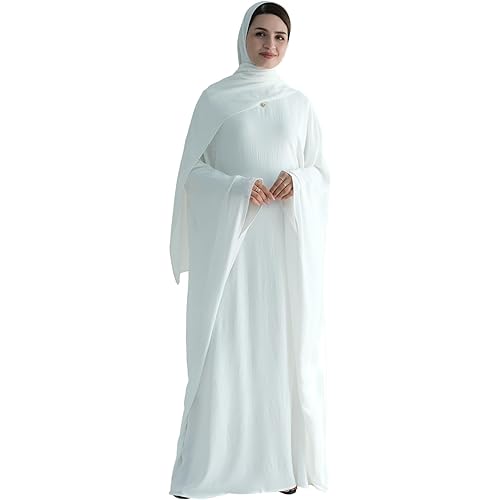 Abaya Muslim Women Dress Batwing Sleeve Loose Maxi Modest Islamic Clothing Prayer Dress with Hijab Scarf
