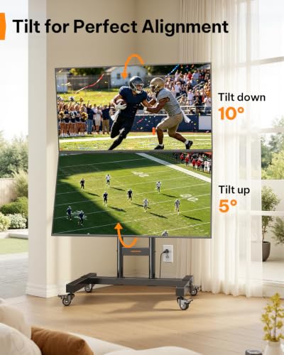Image of Perlegear Rolling TV Stand for 32-70 Inch Dual Screens, Holds up to 99 lbs Each, Mobile TV Stand with Power Outlet and Lockable Wheels, Tilt & Height Adjustable TV Cart, Max VESA 600x400mm, PGTVC31B