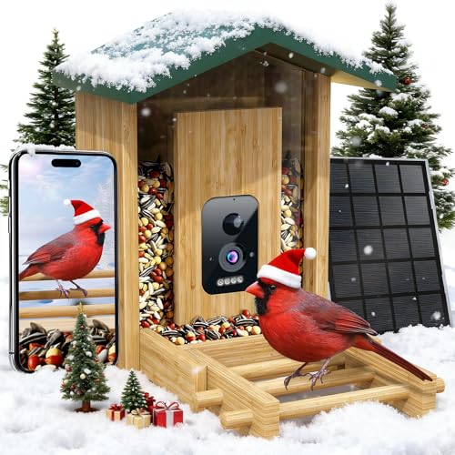Smart Bird Feeder with Camera Solar-Powered, 5MP AI Identifies Birds 12000+, Color Night Vision, Auto Capture Bird & Motion Detection for Watching, Waterproof Birdfeeders for Outdoors, Garden