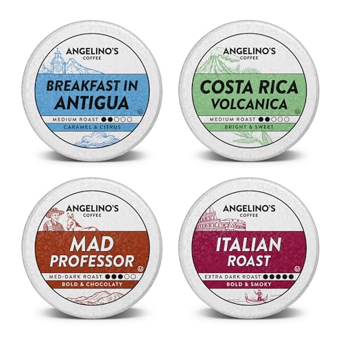 Image of Angelino's Coffee Reserve Variety Pack, 24 Count - 4 Premium Single-Origin Blends, K Cup Compatible for Keurig - Italian Roast, Mad Professor, Breakfast in Antigua & Costa Rica Volcanica