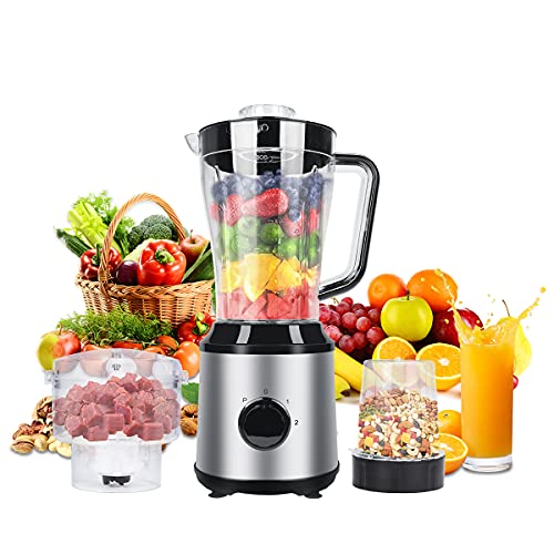Batidora Smoothie Multifunción 3 en 1 Smoothie Maker, 1,8 l, 350 W Profesional Eléctrico Batidora de 3 Juegos de Cuchillas de Acero Inoxidable, Licuadora para Verduras y Frutas, Smoothie Blender Cover