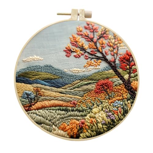 Image of EUBUY Landscape Embroidery Kits for Beginners, Embroidery Kits for Beginners Adults, Beginners Embroidery Starter Kit with Pattern, Needle Thread DIY Embroidery Material Kit