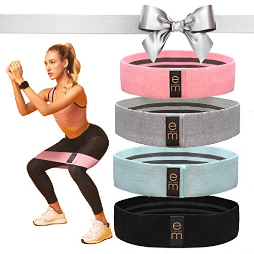 [4 Pack] Fabric Resistance Band Set - 3 Varied Tensions [2021 Upgrade] / Resistance Bands for Legs and Butt - for Men & Women / Versatile Work Out Bands / Leg Resistance Bands for All Body Types
