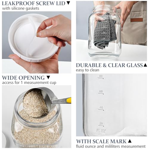 Image of 2 Pack Wide Mouth 1 Gallon Clear Glass Jar with Lid, Heavy Duty Airtight Screw Lid with Silicone Gasket - Large Mason Jar with 2 Scale Mark for Fermenting Kombucha and Storing Food(Extra 2 Gaskets)