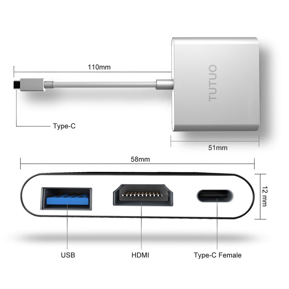 TUTUO Adaptateur USB Type C vers 1080P HDMI pour Nintendo Switch, USB C PD Port d'alimentation, USB-A 3.0 Hub, Switch Dock HDMI Convertisseur pour Macbook Pro 2018 2017, Galaxy S10 Note 10 Plus