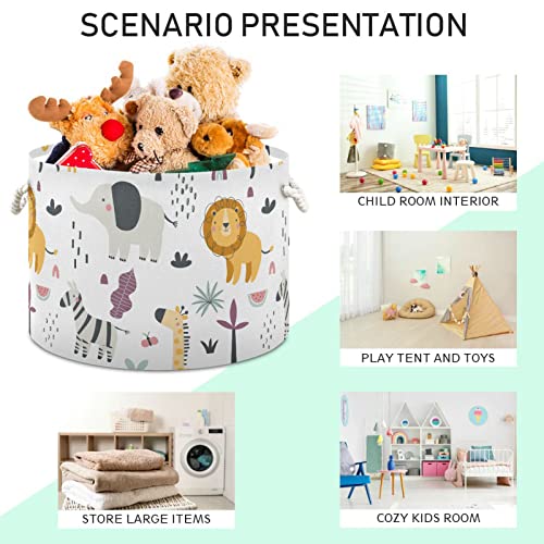 Senya Storage Bin Basket Large Foldable Clothes Bag Round Collapsible Fabric Laundry Hamper Folding Washing Bin Elephant Zebra Lion Monkey Animal Palm Tree #TOP3
