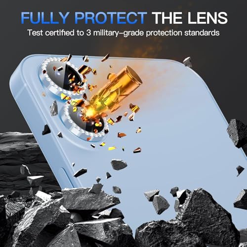 Image of Diamond Camera Lens Protector for iPhone 17 Blue HD Clear 9H Hard Tempered Glass Camera Cover Waterproof Easy Install Full Camera Protector Anti Drop Case Friendly Luxury Shiny Diamond Design