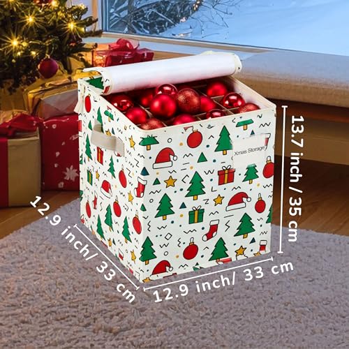 VENO 2 Pack Christmas Ornament Storage Box, Holiday Ornament Organizer with Adjustable Dividers, Sturdy Storage Containers for 64 Ornaments, Zippered Lid & Handles, 3" Cube (Jingle Mix) — view 2