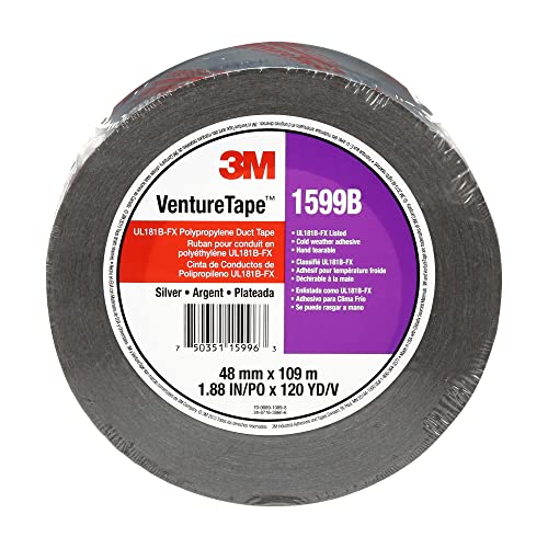 3M Venture Tape UL181B-FX Polypropylene Duct Tape 1599B, Silver, 48 mm x 109.7 m, 3 mil (Pack of 1)