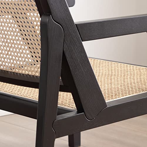 Rattan Accent Chair Mid Century Modern Accent Rattan Chair High-Grade Classic Furniture Natural Cane Armchair With Solid Wood Frame For Living Room/Bedroom/Tearoom(Black) #TOP5