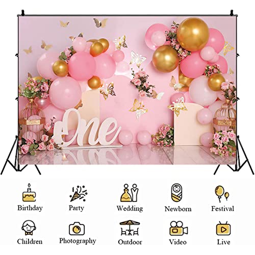 Fondo Fotográfico Rosa con Globos y Mariposas 8X6FT miniatura 5