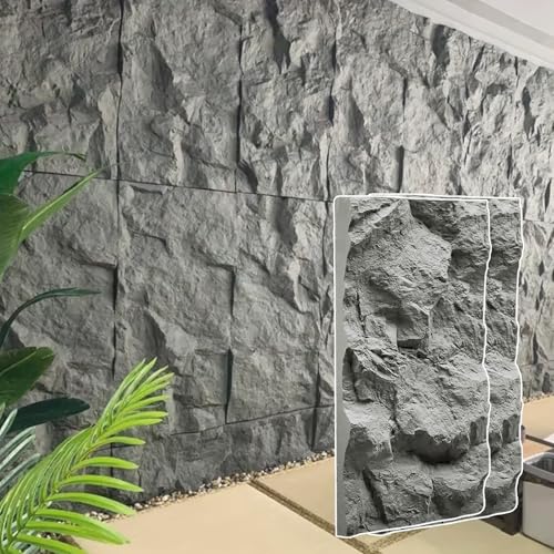 Paneles de imitación de piedra gris para crear un muro de acento en la sala de estar