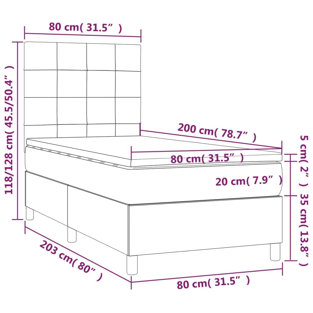 Cama con somier con colchón de 80 x 200 cm en tela crema y superficie de descanso de dureza media para un sueño reparador