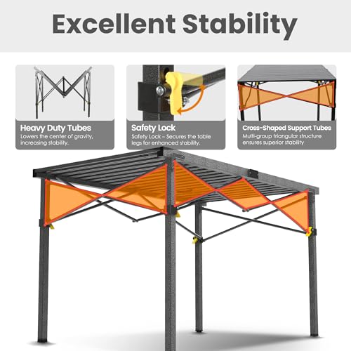 Join Nature 46.4" Large Camping Table for 2-6 People, Heavy Duty Foldable | Camp Table with Aluminum Roll-Up Top & Carry Bag, Supports 220 lbs, Portable Table for BBQ, Tailgating, Backyard, Black - image 5