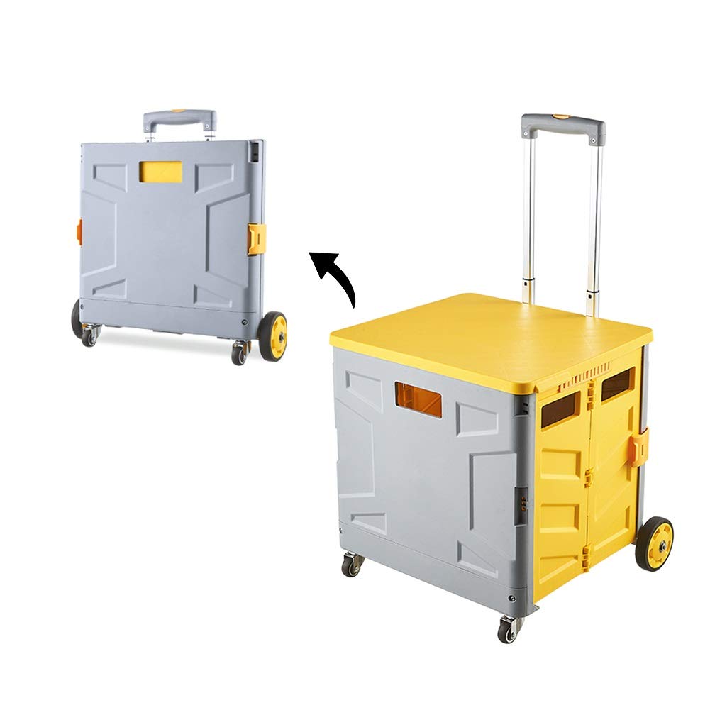 WXYZ Folding Boot Cart Folding Shopping Cart, 2-wheel/4-wheel Portable Trolley, Adjustable Trolley Universal Wheel With Brake Shopping Cart, Car Trunk Storage Box (Color : 4-wheel, Size : Large)