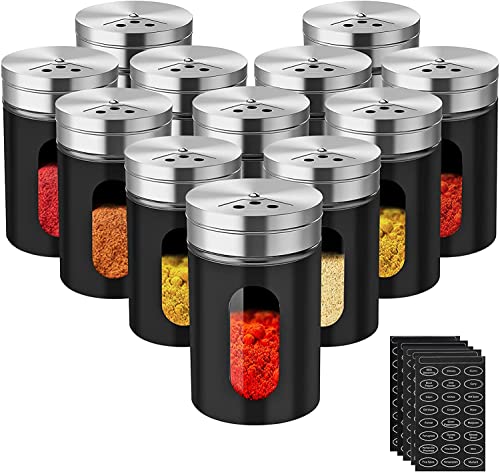 Pots à Épices, HOMGEN 12PCS Bocaux à Épices en Acier Inoxydable 90ml Bocaux Epices Portables avec 3 Trous Réglables Boîtes à Épices Cuisine Avec...