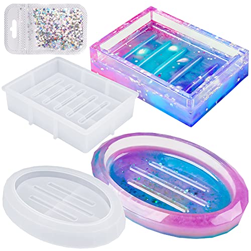 NiArt 2-Pack Faceted Oval & Rectangle Soap Dish Epoxy Resin Silicone Mold+Star Sequins Kit, Ring Dish Jewelry Tray Ashtray Candle Holder Storage Box DIY Casting Art Craft Agate Home Decoration Gift NiArt 2-Pack Faceted Oval & Rectangle Soap Dish Epoxy Resin Silicone Mold+Star Sequins Kit, Ring Dish Jewelry Tray Ashtray Candle Holder Storage Box DIY Casting Art Craft Agate Home Decoration Gift