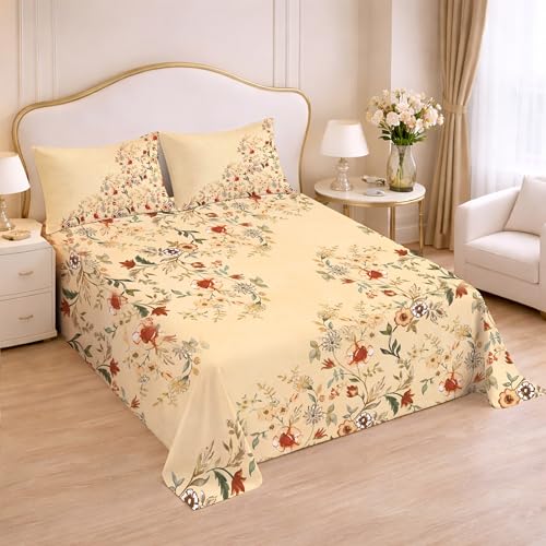 Image of Cloth Fusion Glace Cotton Flat Bedsheet for Double Bed with 2 Pillow Covers (90x100 Inches, Floral Heaven)