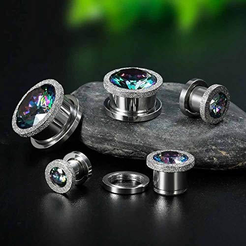 KUBOOZ Ear Plug Tunnel Gauge Stretcher Piercing Colorful Zircon Center Plating Stainless Steel Screw - Thumbnail 6