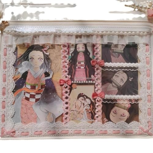 Image of Ribbon Ita Bag Pins Display Single Shoulder Crossbody Bag PU Leather Big Capacity Tote Bag with Zipper (White)