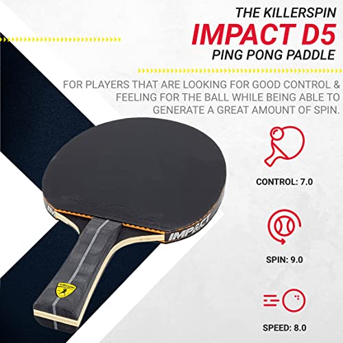 Killerspin Impact D5 Smartgrip Table Tennis Paddles, Table Tennis Racket, Ping Pong Paddle Case, Table Tennis Equipment For Beginners/Intermediates, 5-Ply Wood, 6Mm Thick Blade #TOP3