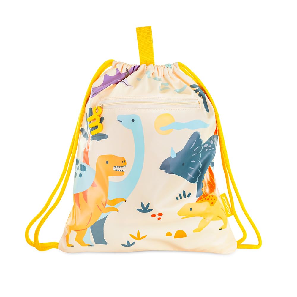 Miniland Kids Drawstring Backpack, Waterproof Children’s Bag, Durable, Comfortable and Fun (Jurassic)