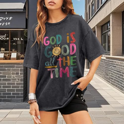 Image of Christian Shirts for Women Oversized God is Good Tshirt Vintage Religious Jesus Tees Inspirational Bible Verse Tops