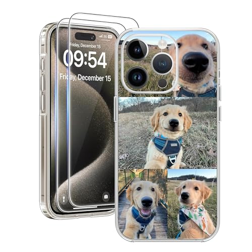 Cliffora Persönliche Handyhülle, 4 Fotos, transparent, TPU, weich, personalisierbar, Bild-Foto-Hülle mit 2 Bildschirmschutzfolien für iPhone 17, 16, 15, 14, 13, 12, 11, Pro Max, XS Plus, SE, Geschenk
