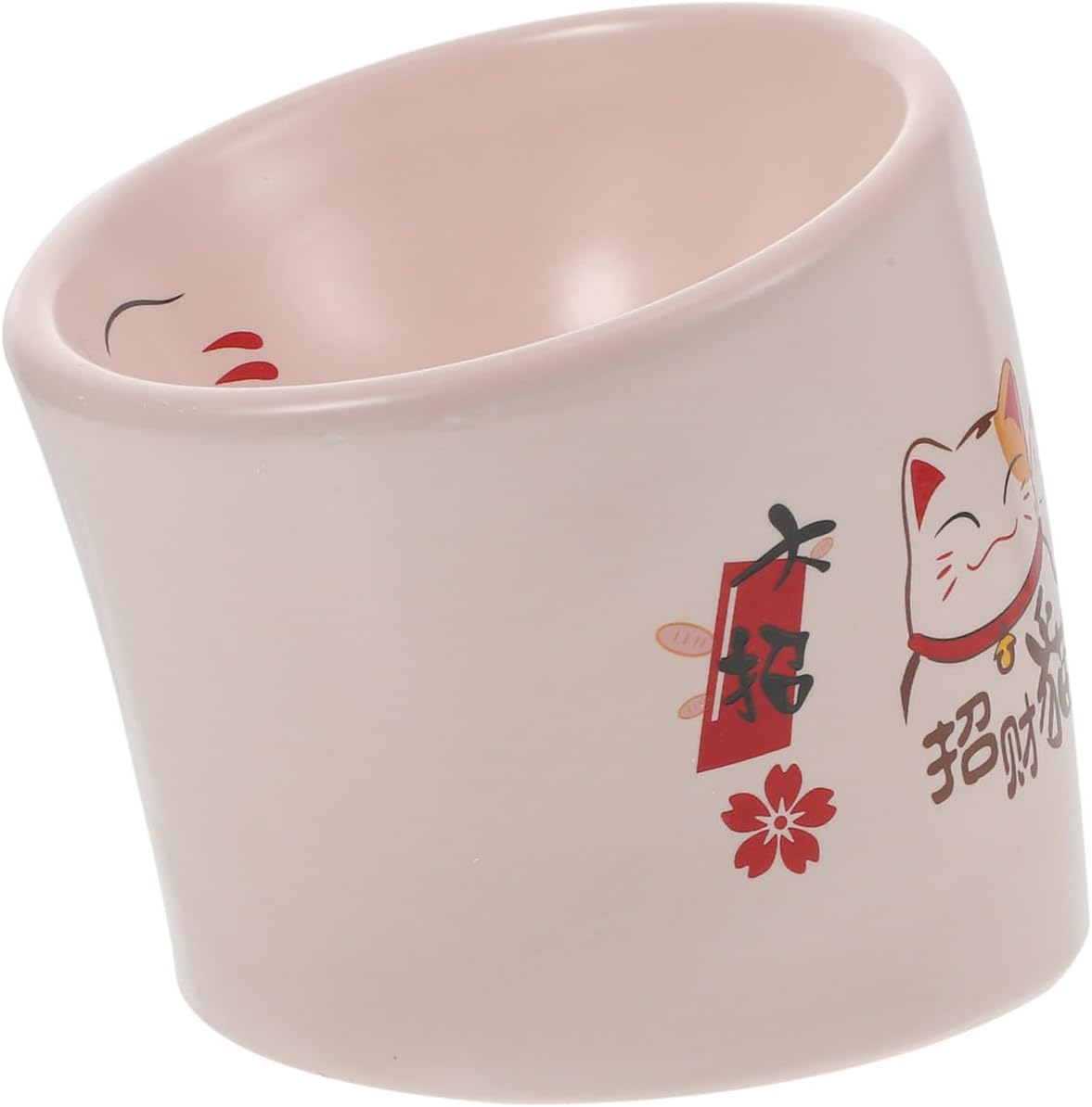 VICASKY Ceramic Cat Feeding Bowl with Non-Slip Base, Elevated Pink Pet Feeder Bowl for Cats and Puppies, Anti-Spill Water and Food Dish for Indoor Use