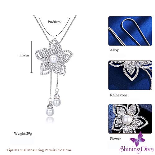 Image of Shining Diva Fashion Crystal Flower Stylish Long Chain Pendant Necklace for Women and Girls