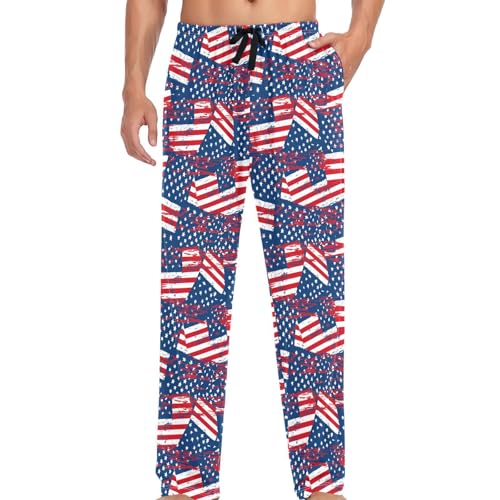 JUNZAN American Flags Mens Cotton Pajama Pants Pajama Bottoms for Men Lounge Sleep Pants
