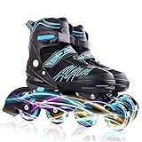 Inline Skates für Kinder Erwachsene, Verstellbare Rollschuhe, Blinkende Inliner für Kinder mit PU Rädern, Roller Skates Mädchen Jungen Herren Damen(Blau,S)