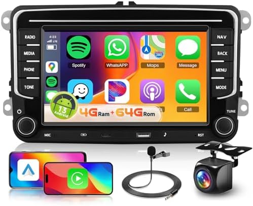 4G+64G Car Radio Stereo for VW Transporter T5 2010-2015 5GWiFi, Hodozzy 7" IPS Touchscreen Radio with DSP Wireless Carplay Android Auto GPS BT5.0 Mirror Link FM/RDS SWC+Reverse Camera