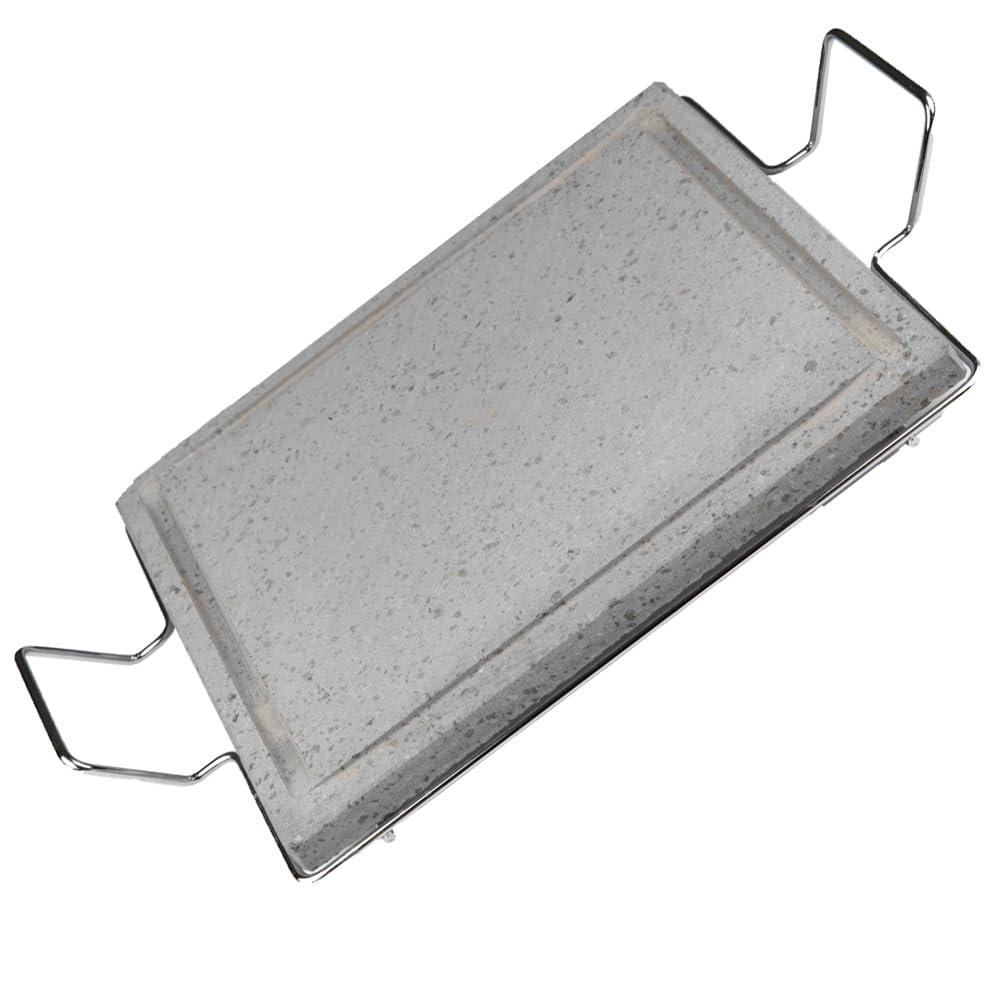 Pietra Ollare grande 60x40 cm con Stand in Metallo Piastra Vulcanica Bistecchiera & Grill da Tavolo Barbecue Griglia per Servire Carni Verdure pesce cottura Dietetica con Canale Raccogli Grassi