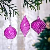 3 Pcs Hand Blown Fuchsia Glass Christmas Tree...