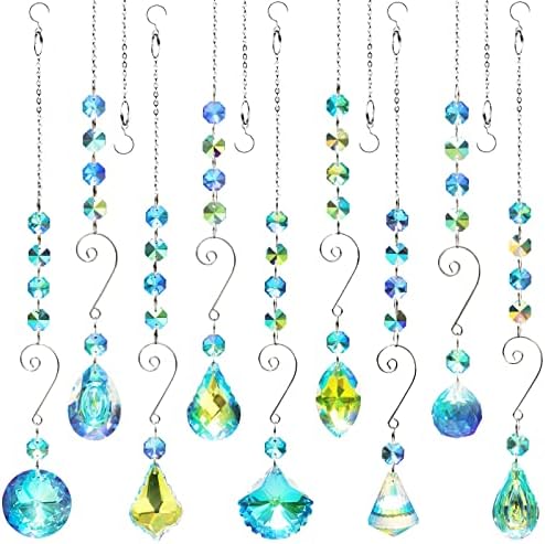 9 Pieces Sun Catchers Indoor Window Suncatcher Crystals Beads Rainbow Prism Balls Pendant Colorful Light Catcher Hanging Ornaments for Window Chandelier Office Home Garden Decor