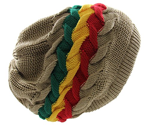RW Men's Cotton Rasta Beanie Oversize (Khaki/Rasta)