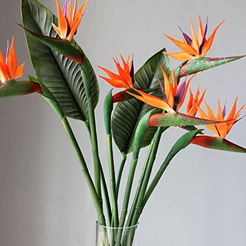 YQYAZL 3 Pack Artificial Heaven Bird Plant, Flowers of Paradise Faux Plants Fake Arrangements for Wedding Home Decor Orange - Image 4