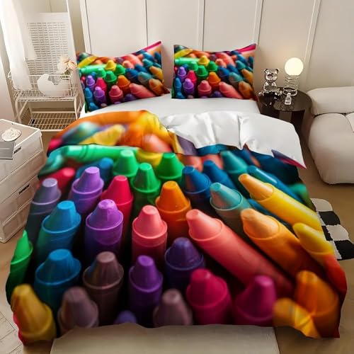 Funda Nórdica Cama 90 Lápices Pintados Impresión 3D Microfibra Suave Ropa de Cama Estilo Moderno Funda Edredon 150x200 cm con Cremallera y 2 Fundas de Almohada 50x75 cm k.4308