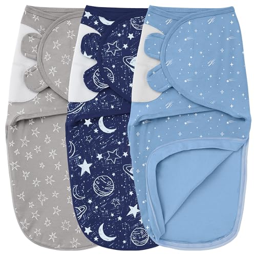 Image of Unnivoll Baby Swaddles for Newborns with Zipper, 100% Cotton Newborn Swaddle Sack, 3 Pack Baby Swaddles 0-3 Months Swaddle Sleep Sack for Newborn Baby Boy Girl Deep ‎Blue Planet