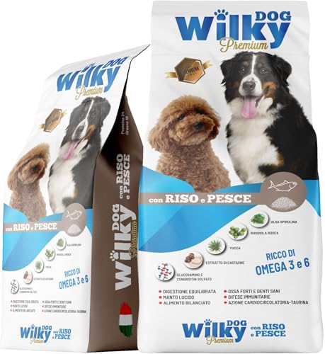 Cibo per cani Crocchette Wilky Dog Premium con Riso e Pesce da 15kg