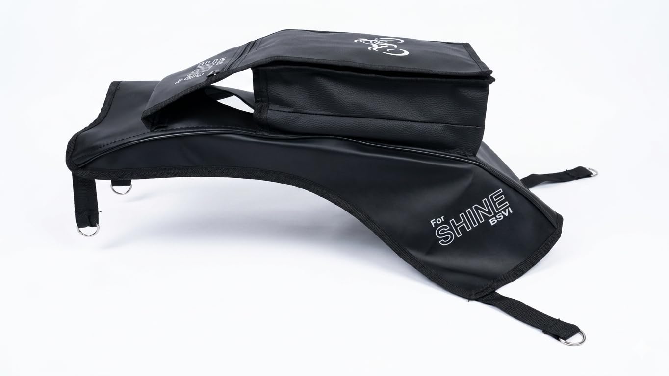 Shine Bike Tank Cover | Tank Cover for Shine | Premium Black Synthetic Leather | Water Resistant Bike Tank Bag with 2 Zip Pockets & 12cm Expandable Storage Slot-image-39